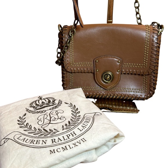 Ralph Lauren Handbags - Ralph Lauren Millbrook Chain Brown Leather Crossbody Bag Studded